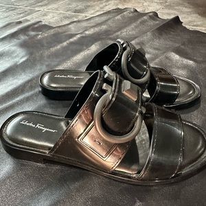 Salvatore Ferragamo patent leather sandals/slides size 7C